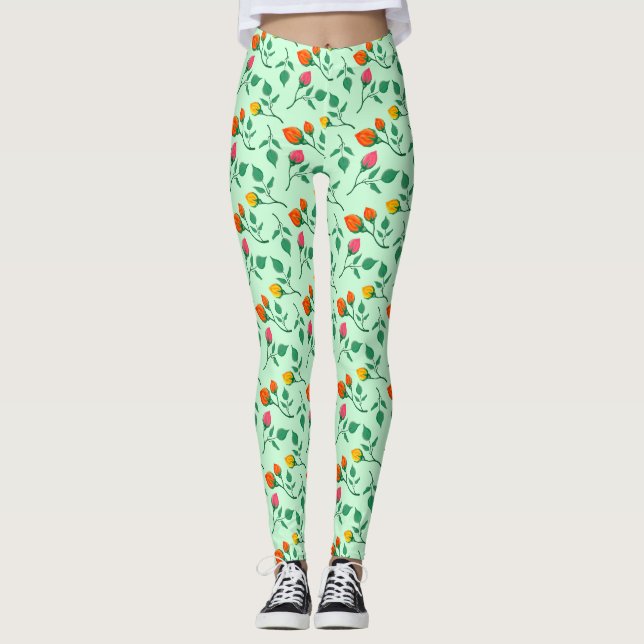 Blommönster med blommor från färgad ro leggings (Framsida)