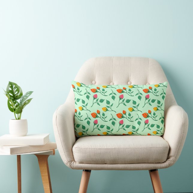 Blommönster med blommor från färgad ro lumbarkudde (Stol)