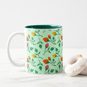 Blommönster med blommor från färgad ro Två-Tonad mugg
