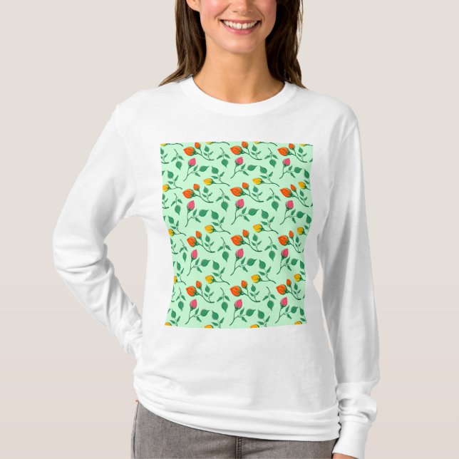 Blommönster med blommorna T-Shirt i färgad ro (Framsida)