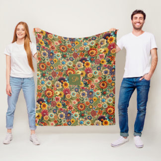 Blommönster med brunt orange cottagecore namn fleecefilt