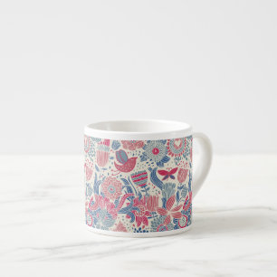 Blommönster med fågeln och fjärilen espressomugg