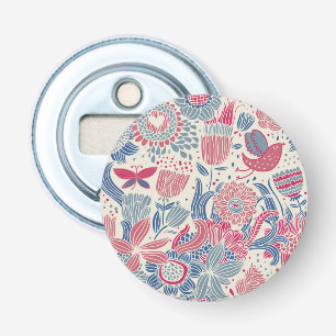 Blommönster med fågeln och fjärilen flasköppnare