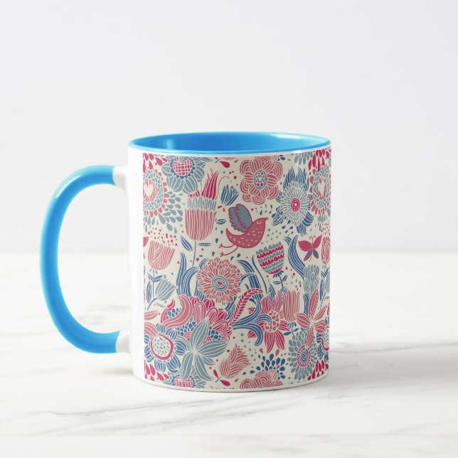 Blommönster med fågeln och fjärilen mugg (Vänster)