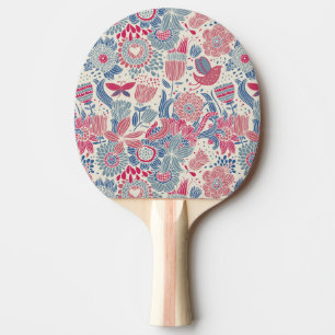 Blommönster med fågeln och fjärilen pingisracket