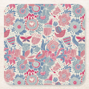 Blommönster med fågeln och fjärilen underlägg papper kvadrat