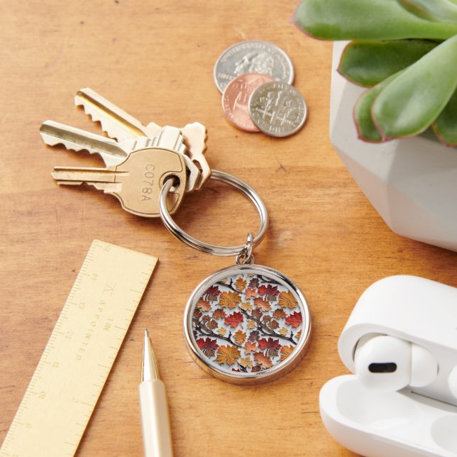 Blommönster med fallit löv 5 - Nyckelring (Skrivbord)