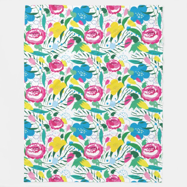 Blommönster med färgad bukett. fleecefilt (Framsidan)