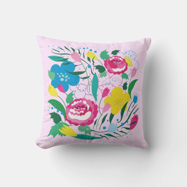 Blommönster med färgad bukett. kudde (Framsida)