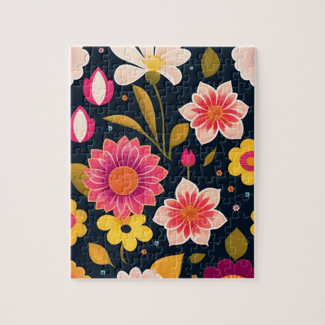 Blommönster med färgade blommor pussel (Vertikal)