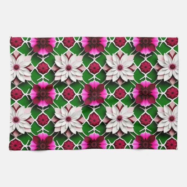 Blommönster med färgglada blommor kökshandduk (Horisontell)