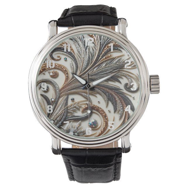 Blommönster med gemsten armbandsur (Framsida)