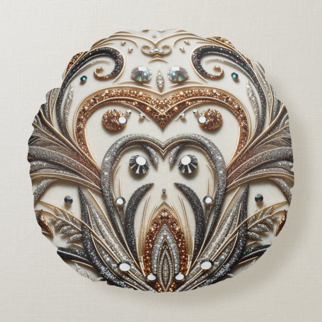 Blommönster med gemsten rund kudde (Framsidan)