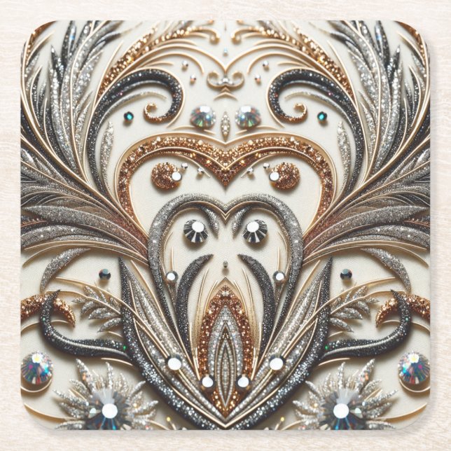 Blommönster med gemsten underlägg papper kvadrat (Framsidan)