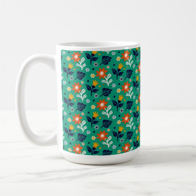 Blommönster med grön bakgrund kaffemugg (Vänster)