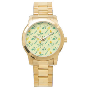 Blommönster med gul ros och tulpanblommor armbandsur