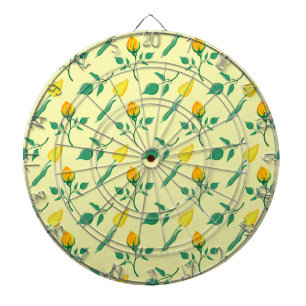 Blommönster med gul ros och tulpanblommor darttavla