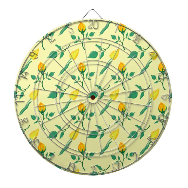 Blommönster med gul ros och tulpanblommor darttavla (Framsidan)