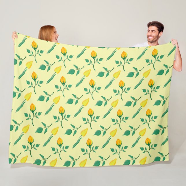 Blommönster med gul ros och tulpanblommor fleecefilt (På plats)