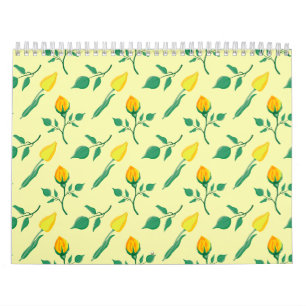 Blommönster med gul ros och tulpanblommor kalender