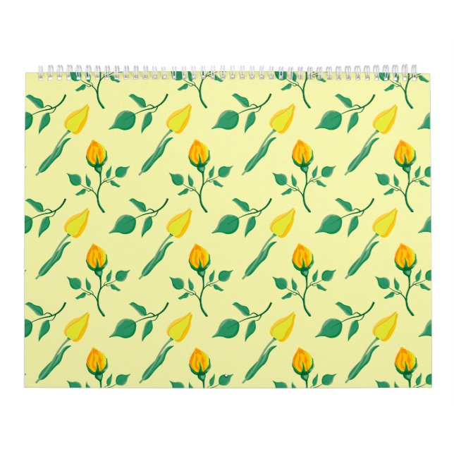 Blommönster med gul ros och tulpanblommor kalender (Omslag)