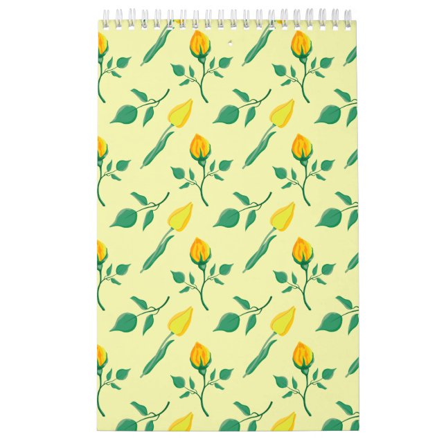 Blommönster med gul ros och tulpanblommor kalender (Omslag)