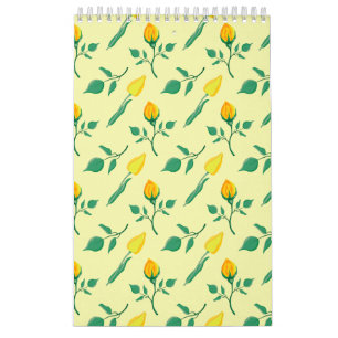 Blommönster med gul ros och tulpanblommor kalender