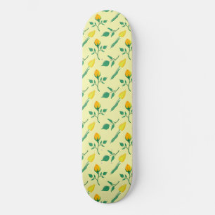 Blommönster med gul ros och tulpanblommor mini skateboard bräda 18,5 cm