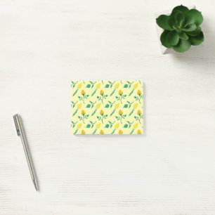 Blommönster med gul ros och tulpanblommor post-it block