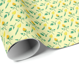 Blommönster med gul ros och tulpanblommor presentpapper