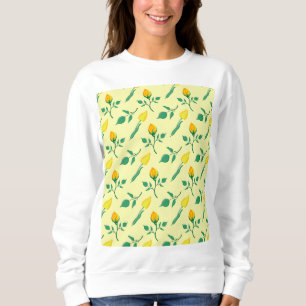 Blommönster med gul ros och tulpanblommor t shirt