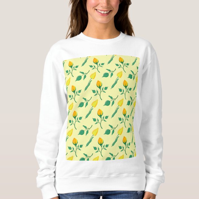 Blommönster med gul ros och tulpanblommor t shirt (Framsida)