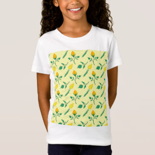Blommönster med gul ros och tulpanblommor t shirt