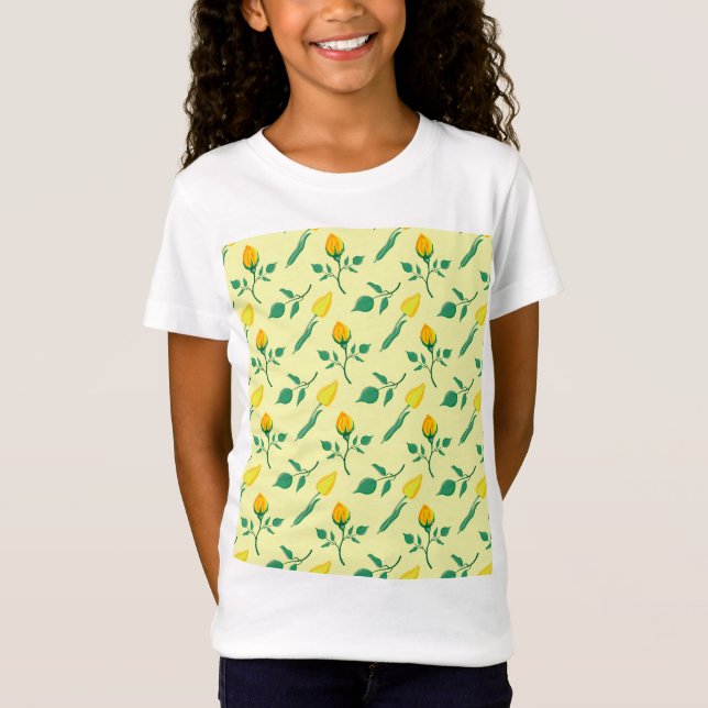 Blommönster med gul ros och tulpanblommor t shirt (Framsida)