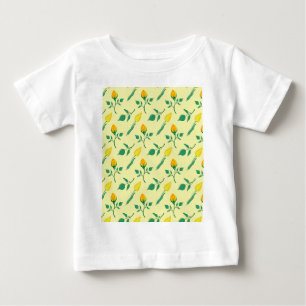 Blommönster med gul ros och tulpanblommor t shirt