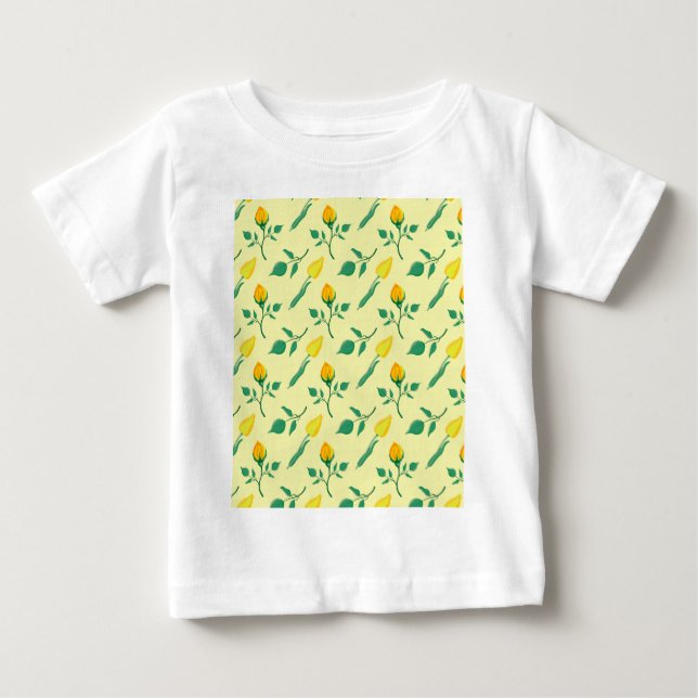 Blommönster med gul ros och tulpanblommor t shirt (Framsida)