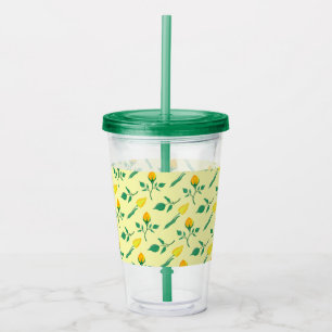 Blommönster med gul ros och tulpanblommor take away mugg