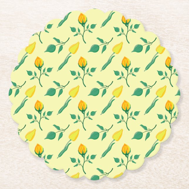 Blommönster med gul ros och tulpanblommor underlägg papper (Framsida)