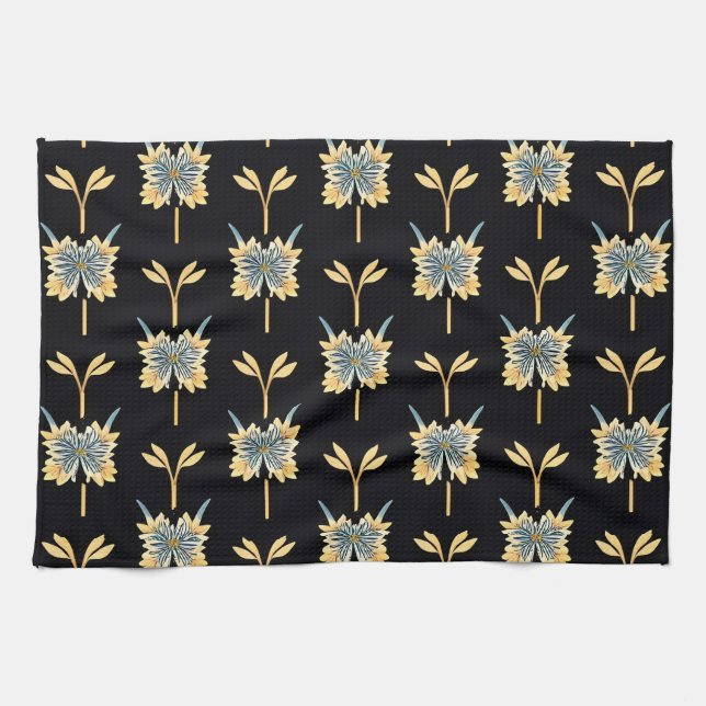 Blommönster med gula blommor kökshandduk (Horisontell)