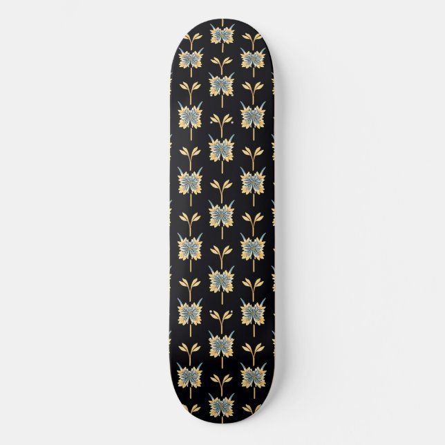 Blommönster med gula blommor mini skateboard bräda 18,5 cm (Framsida)