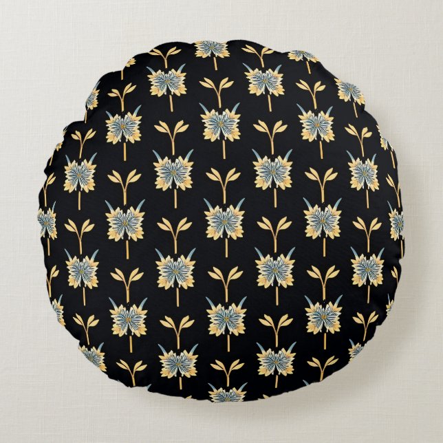 Blommönster med gula blommor rund kudde (Framsidan)