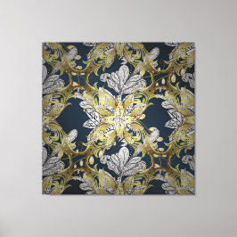 Blommönster med Guld Inslag Blue Background Canvastryck