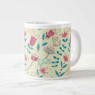 Blommönster med katter av tecknad jumbo mugg