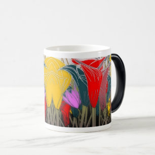 Blommönster med kraftig färgfärg magisk mugg