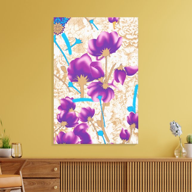 Blommönster med lila och blått f canvastryck (Insitu (Vardagsrum))