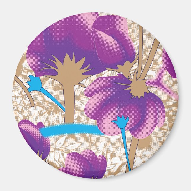 Blommönster med lila och blått f magnet (Framsidan)