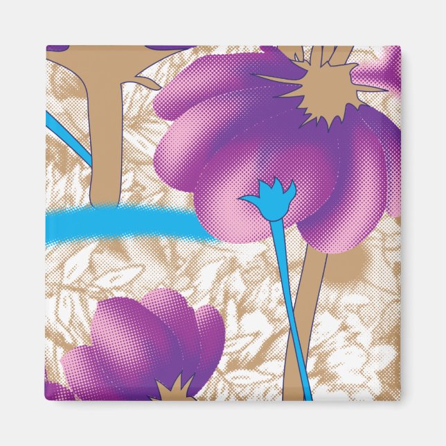 Blommönster med lila och blått f magnet (Framsidan)