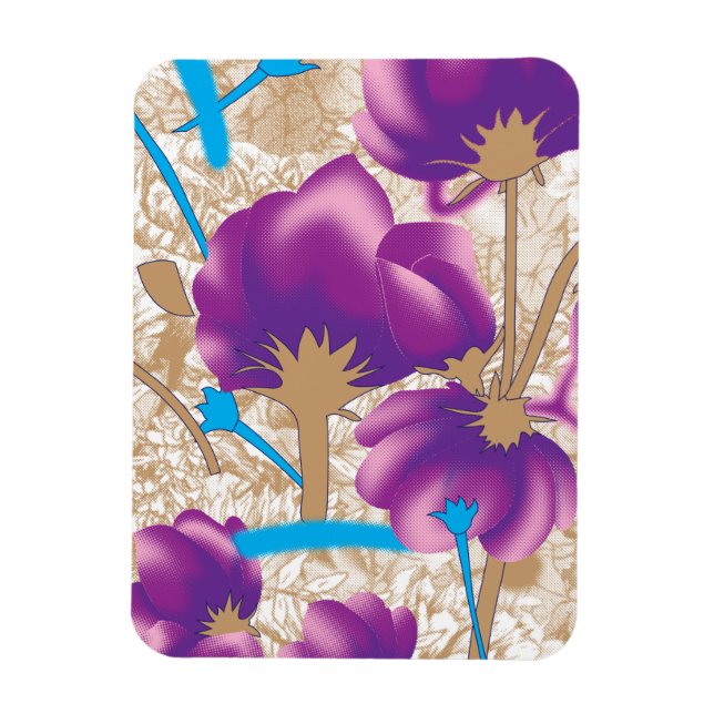 Blommönster med lila och blått f magnet (Vertikal)