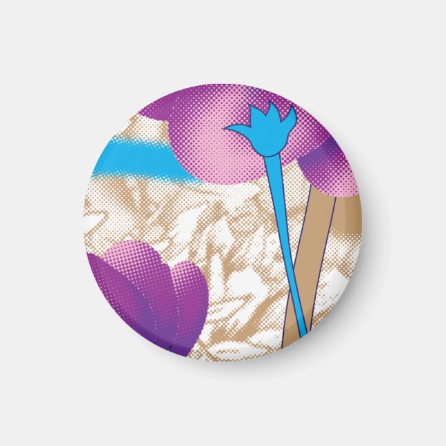 Blommönster med lila och blått f magnet (Framsidan)