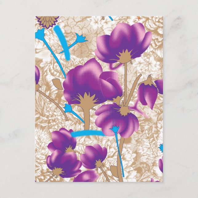 Blommönster med lila och blått f tilläggskort (Framsida)